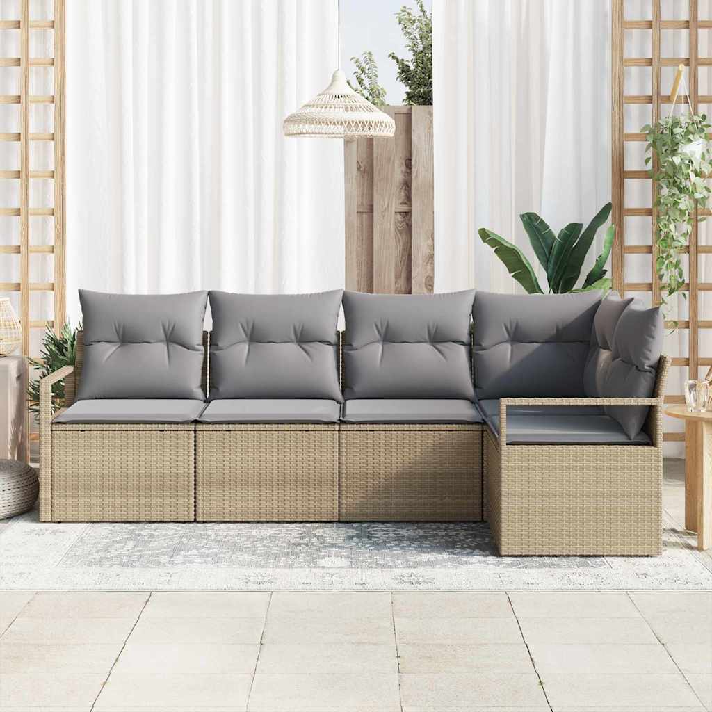 Garten-Sofa-Set mit Kissen 5 pcs Beige und Hellgrau